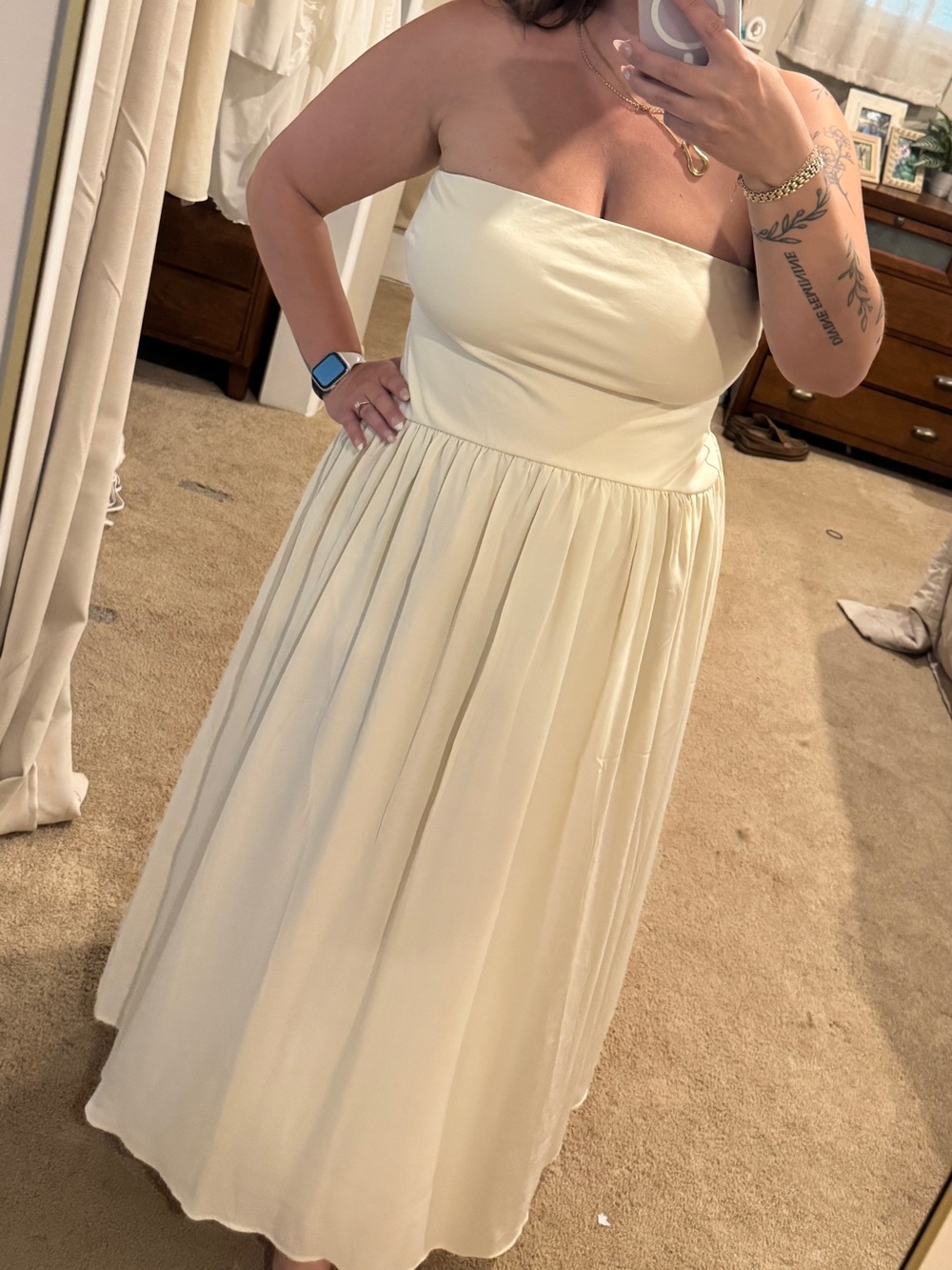 A new day Strapless drop waist Cream Maxi Dress